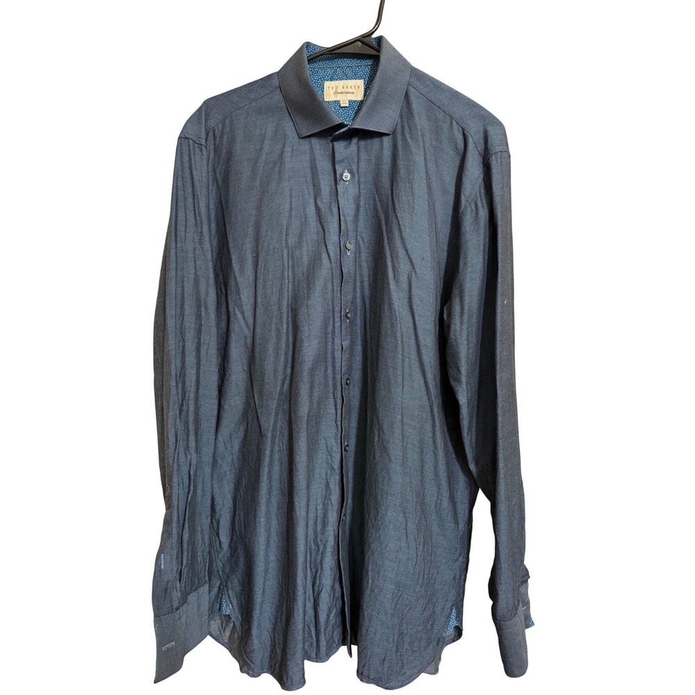 Ted Baker Endurance Mens Blue Micro Pattern Long Sleeve Dress Shirt Tailored Fit